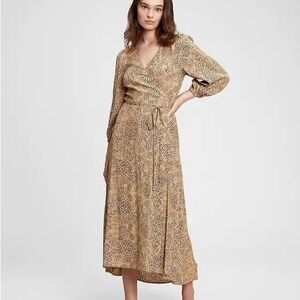 GAP Cheetah Print Tiered Midi Wrap Dress